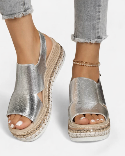 Women's Metallic Wedge Sandals with a Slingback Strap