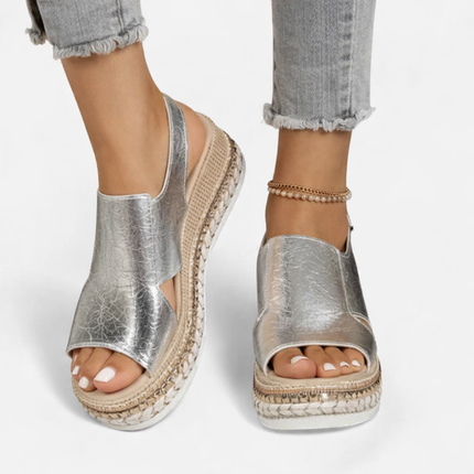 Women's Metallic Wedge Sandals with a Slingback Strap