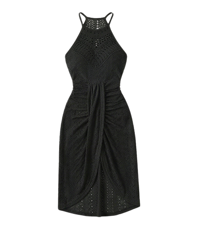 Women's Midi Cocktail Dress in Crochet with Split Hem
