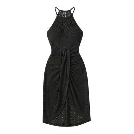 Women's Midi Cocktail Dress in Crochet with Split Hem