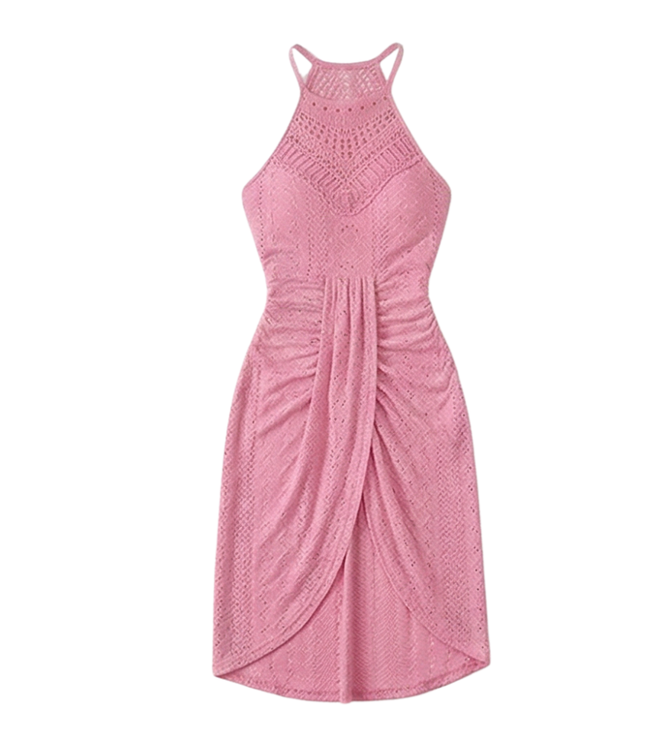 Women's Midi Cocktail Dress in Crochet with Split Hem