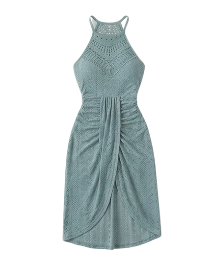 Women's Midi Cocktail Dress in Crochet with Split Hem