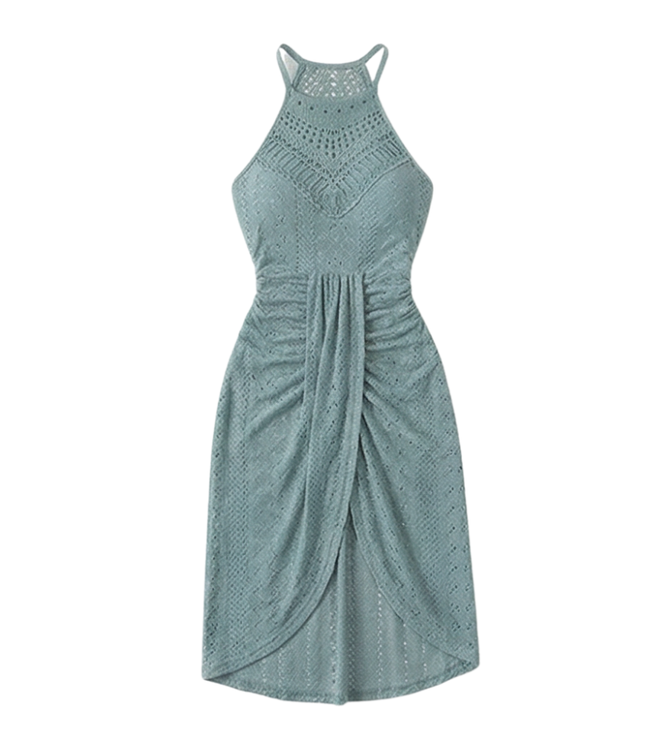 Women's Midi Cocktail Dress in Crochet with Split Hem