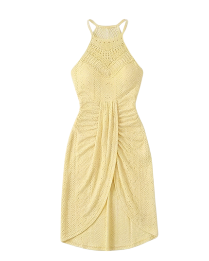 Women's Midi Cocktail Dress in Crochet with Split Hem