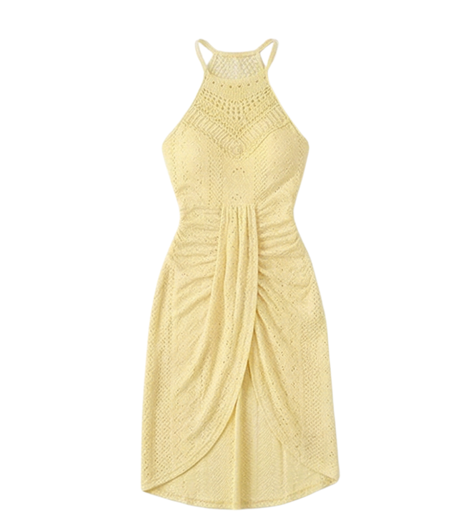 Women's Midi Cocktail Dress in Crochet with Split Hem