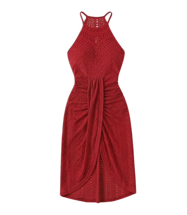 Women's Midi Cocktail Dress in Crochet with Split Hem