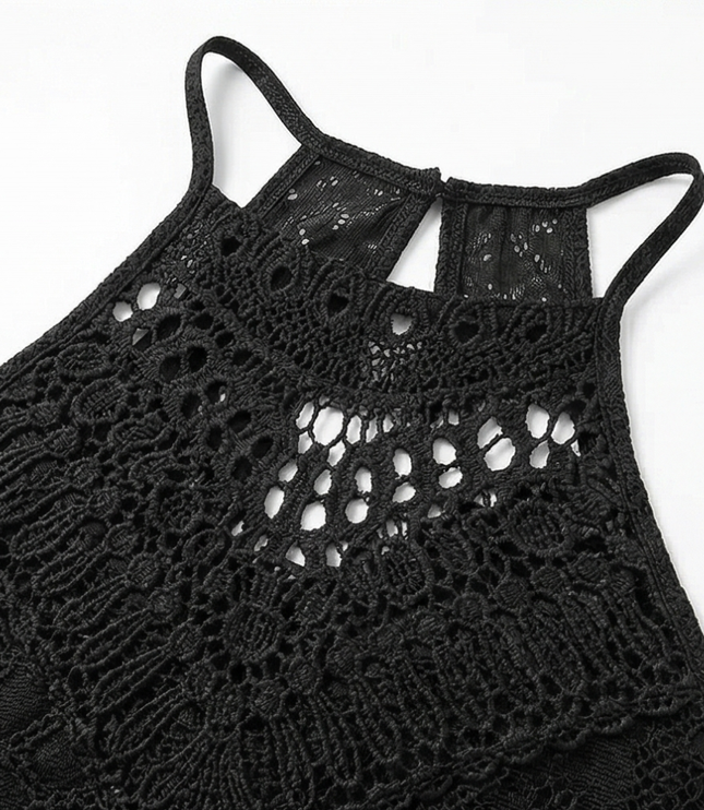 Women's Midi Cocktail Dress in Crochet with Split Hem