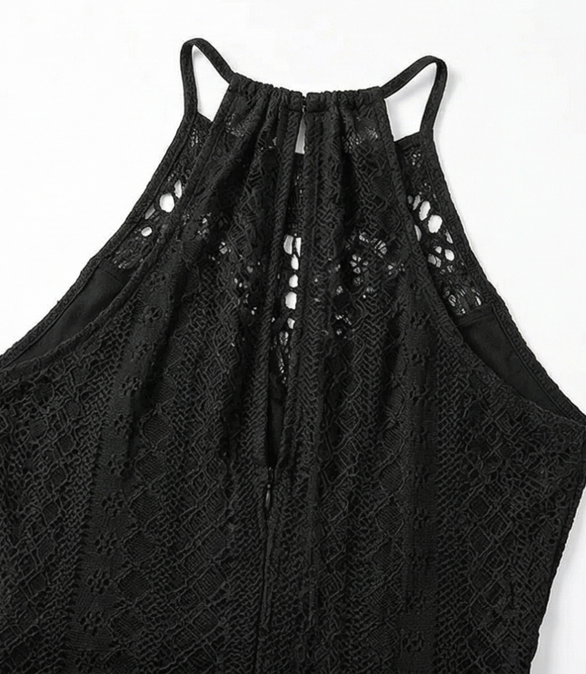Women's Midi Cocktail Dress in Crochet with Split Hem