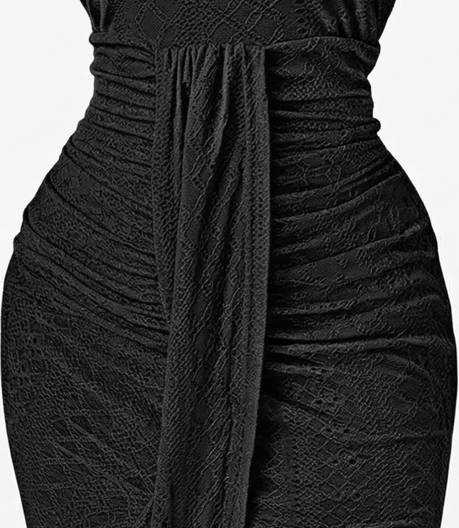 Women's Midi Cocktail Dress in Crochet with Split Hem