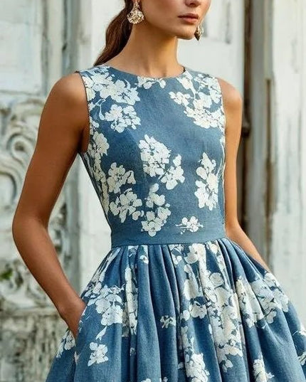 Women's Midi Dress with a Swing Skirt and Off-Shoulder Neckline