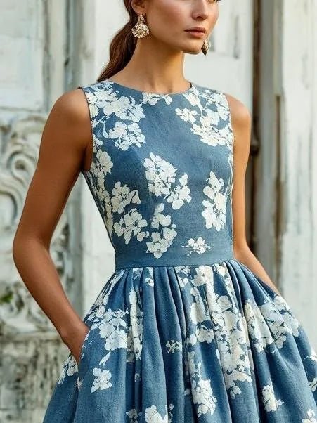 Women's Midi Dress with a Swing Skirt and Off-Shoulder Neckline
