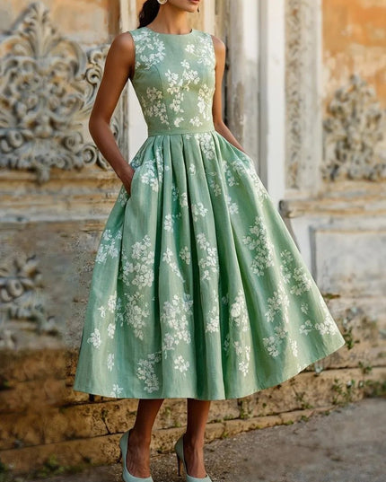 Women's Midi Dress with a Swing Skirt and Off-Shoulder Neckline
