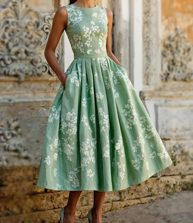 Women's Midi Dress with a Swing Skirt and Off-Shoulder Neckline