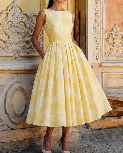 Women's Midi Dress with a Swing Skirt and Off-Shoulder Neckline