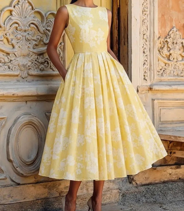 Women's Midi Dress with a Swing Skirt and Off-Shoulder Neckline