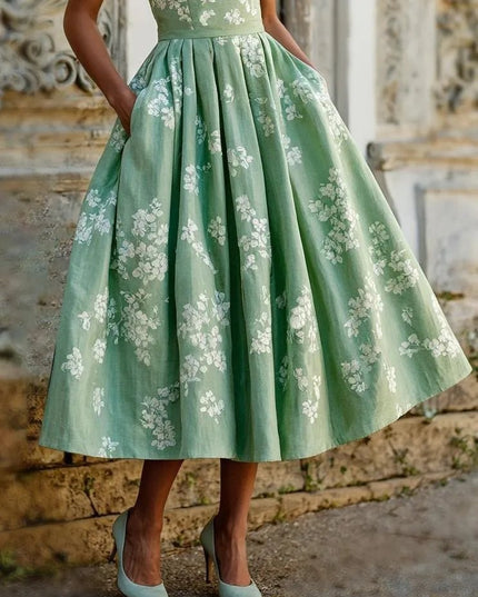 Women's Midi Dress with a Swing Skirt and Off-Shoulder Neckline