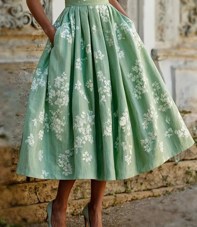 Women's Midi Dress with a Swing Skirt and Off-Shoulder Neckline