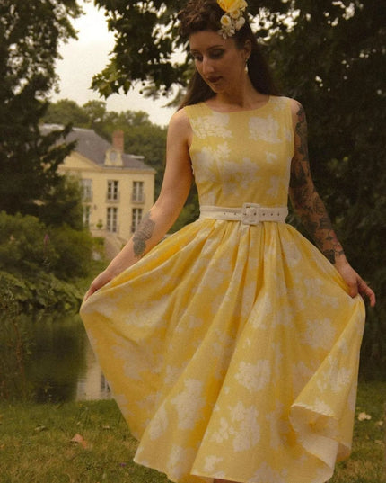 Women's Midi Dress with a Swing Skirt and Off-Shoulder Neckline