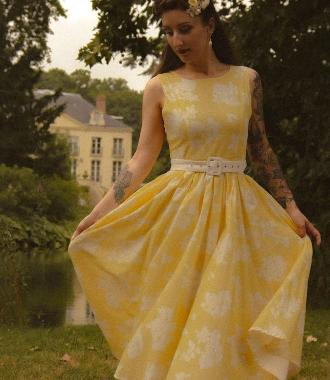 Women's Midi Dress with a Swing Skirt and Off-Shoulder Neckline