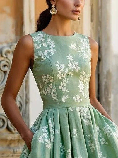 Women's Midi Dress with a Swing Skirt and Off-Shoulder Neckline
