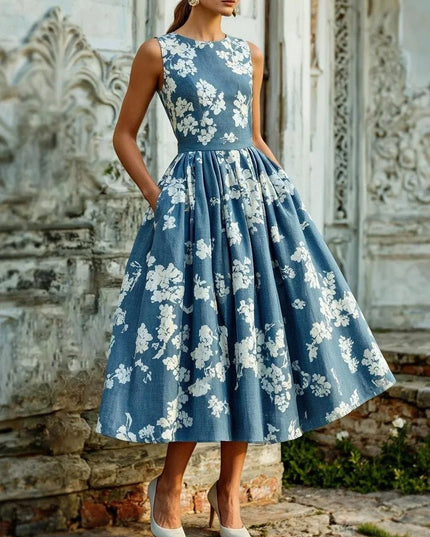 Women's Midi Dress with a Swing Skirt and Off-Shoulder Neckline