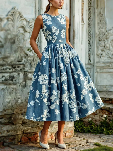 Women's Midi Dress with a Swing Skirt and Off-Shoulder Neckline