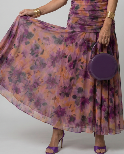 Women's Midi Party Dress in Floral with Off-Shoulder Neckline