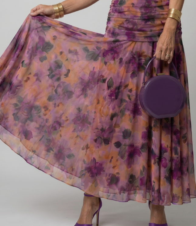Women's Midi Party Dress in Floral with Off-Shoulder Neckline
