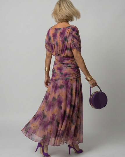 Women's Midi Party Dress in Floral with Off-Shoulder Neckline