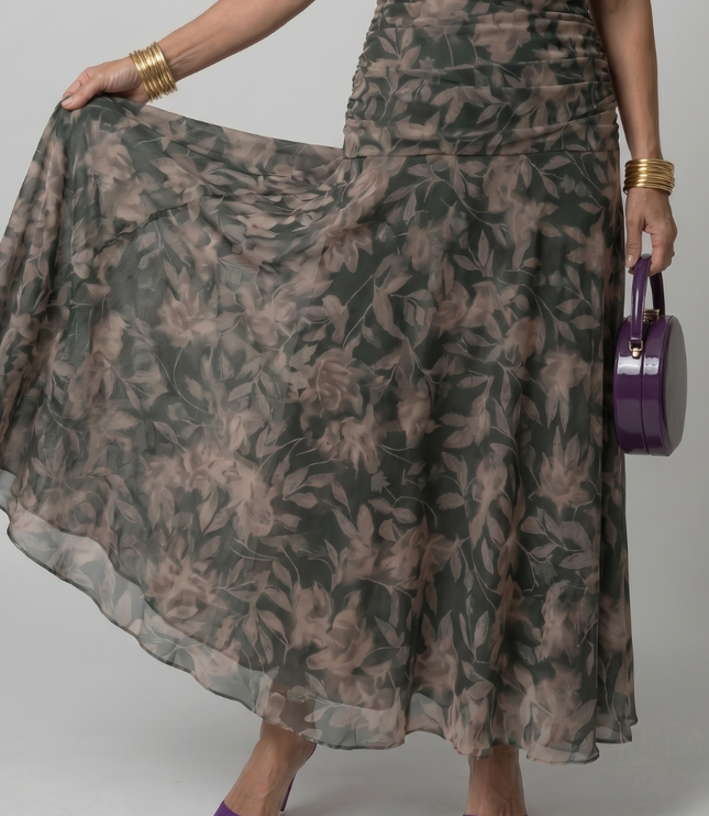 Women's Midi Party Dress in Floral with Off-Shoulder Neckline