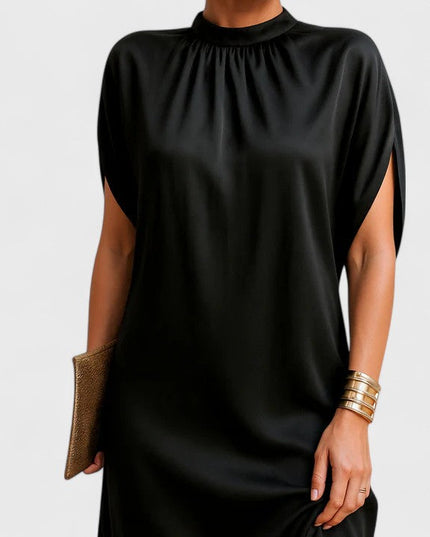 Women's Mini Cocktail Dress in Black with a Mock Neck
