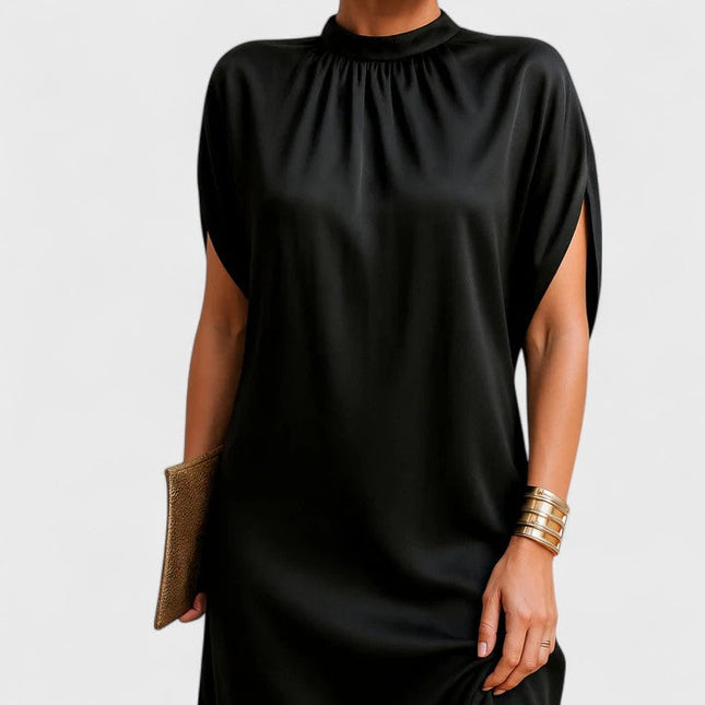 Women's Mini Cocktail Dress in Black with a Mock Neck