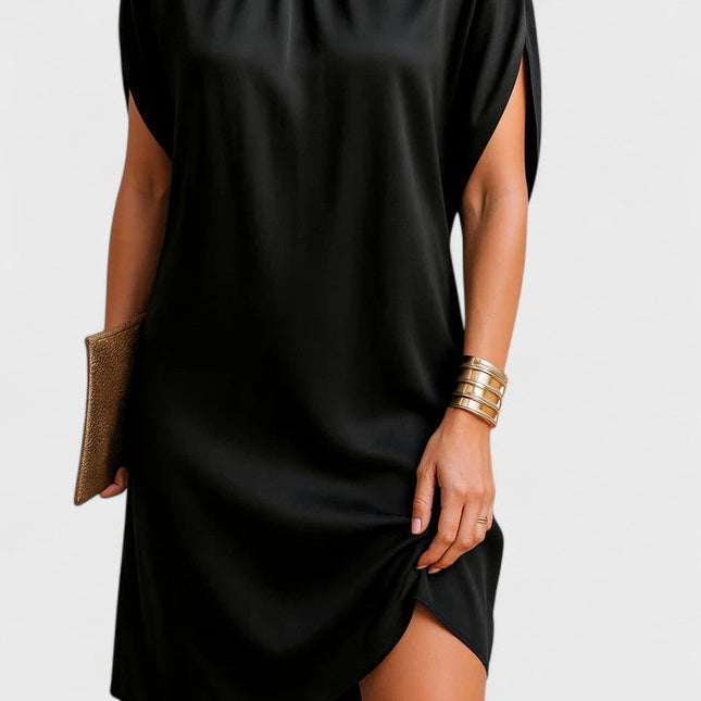 Women's Mini Cocktail Dress in Black with a Mock Neck