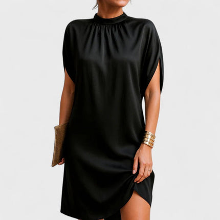 Women's Mini Cocktail Dress in Black with a Mock Neck