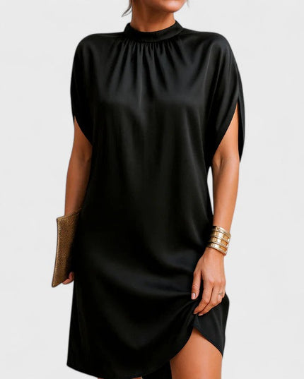 Women's Mini Cocktail Dress in Black with a Mock Neck