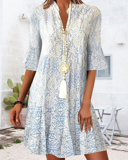 Women's Mini Dress in Paisley with Three-Quarter Sleeves
