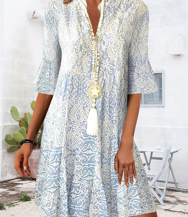 Women's Mini Dress in Paisley with Three-Quarter Sleeves