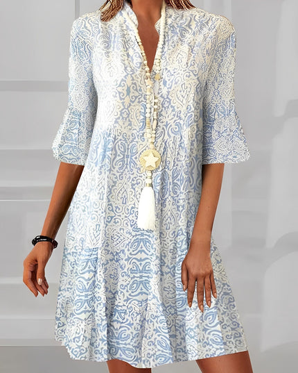 Women's Mini Dress in Paisley with Three-Quarter Sleeves