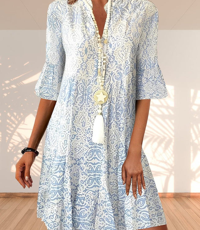 Women's Mini Dress in Paisley with Three-Quarter Sleeves
