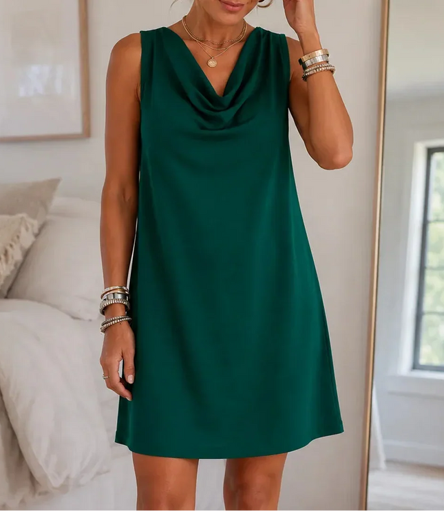 Women's Mini Summer Dress with Cowl Neck and Pockets