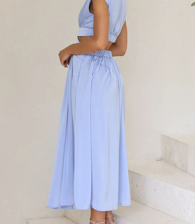 Women's Mock-Neck Cut-Out Waist Maxi Dress