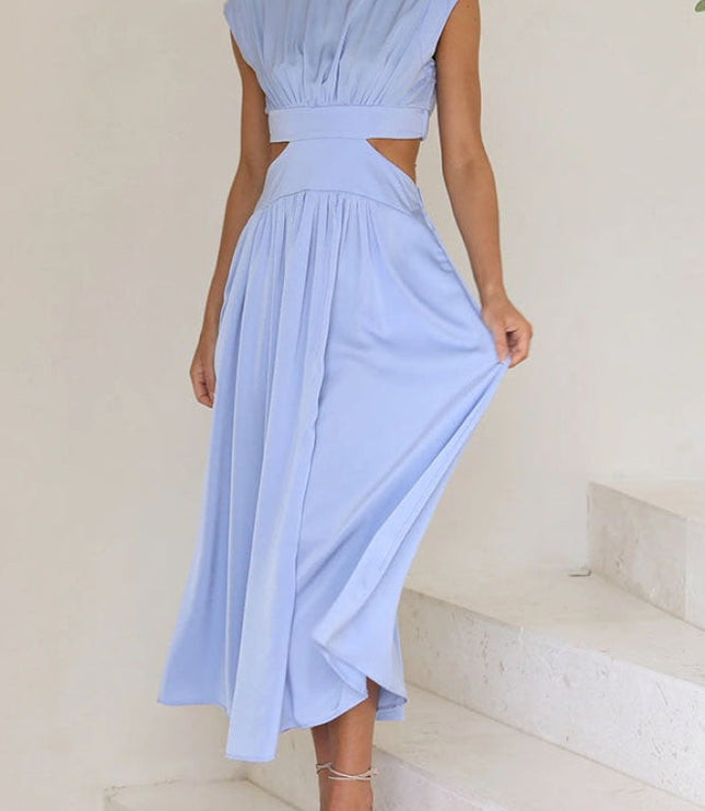 Women's Mock-Neck Cut-Out Waist Maxi Dress