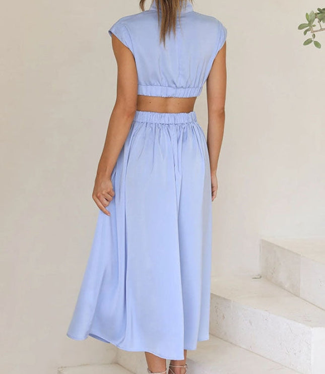 Women's Mock-Neck Cut-Out Waist Maxi Dress