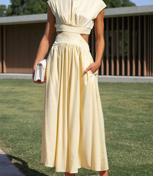 Women's Mock-Neck Cut-Out Waist Maxi Dress
