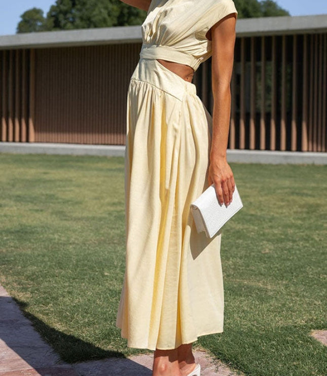 Women's Mock-Neck Cut-Out Waist Maxi Dress
