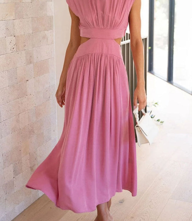 Women's Mock-Neck Cut-Out Waist Maxi Dress