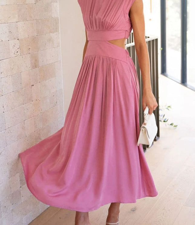 Women's Mock-Neck Cut-Out Waist Maxi Dress