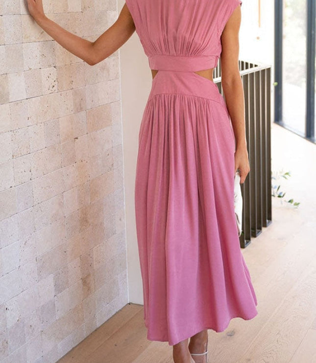 Women's Mock-Neck Cut-Out Waist Maxi Dress