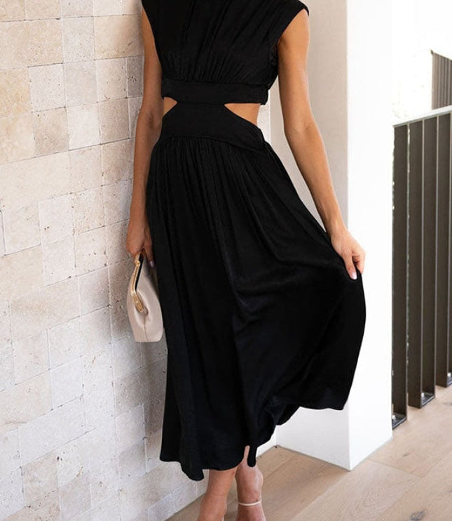 Women's Mock-Neck Cut-Out Waist Maxi Dress