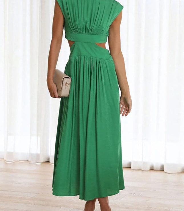 Women's Mock-Neck Cut-Out Waist Maxi Dress